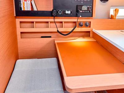Salon of Aloha, a Jeanneau Sun Odyssey 410 sailboat at Gouvia, Greece