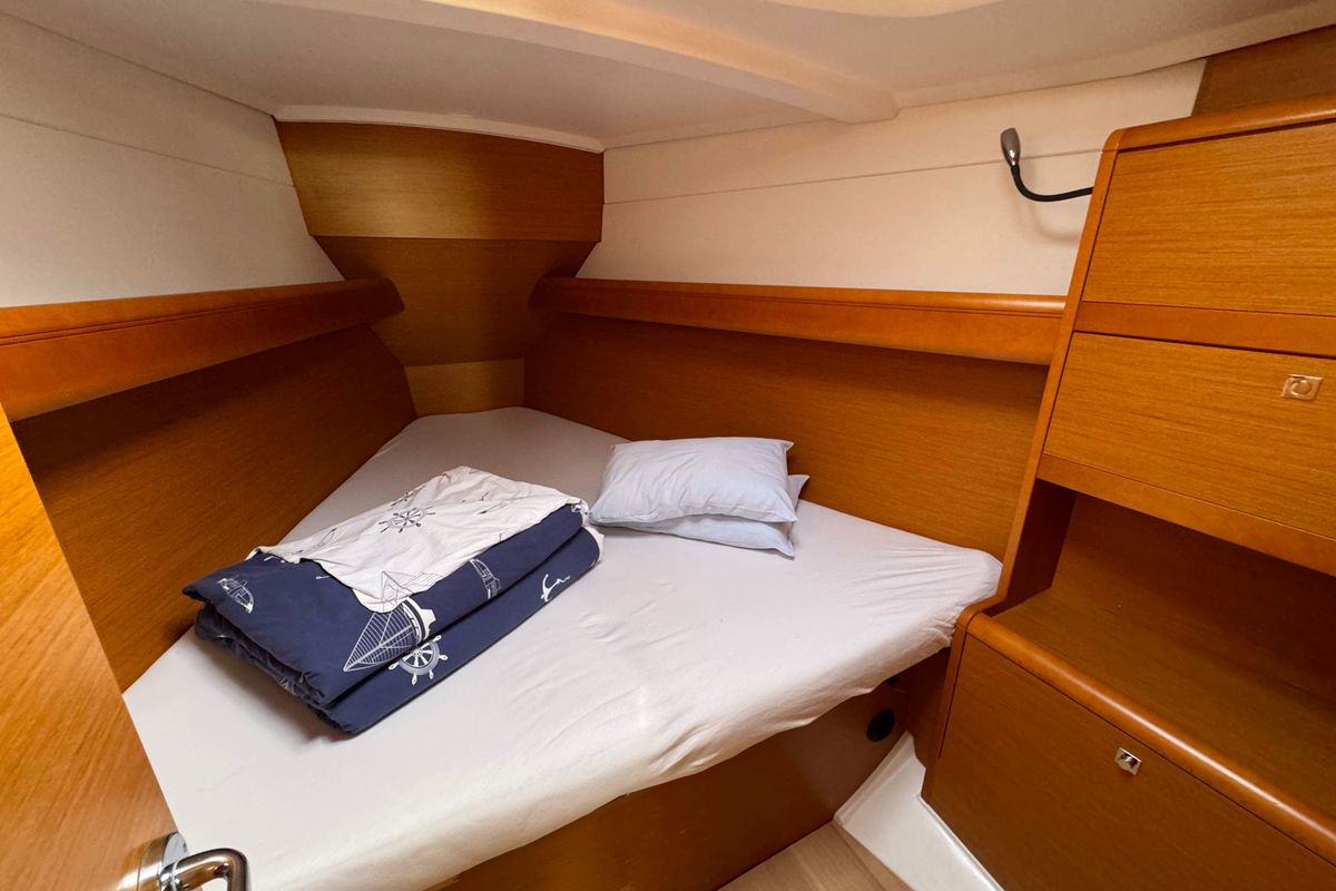 Cabin on ACE OF SPADES, a Jeanneau Sun Odyssey 389 sailboat at Općina Sukošan, Croatia
