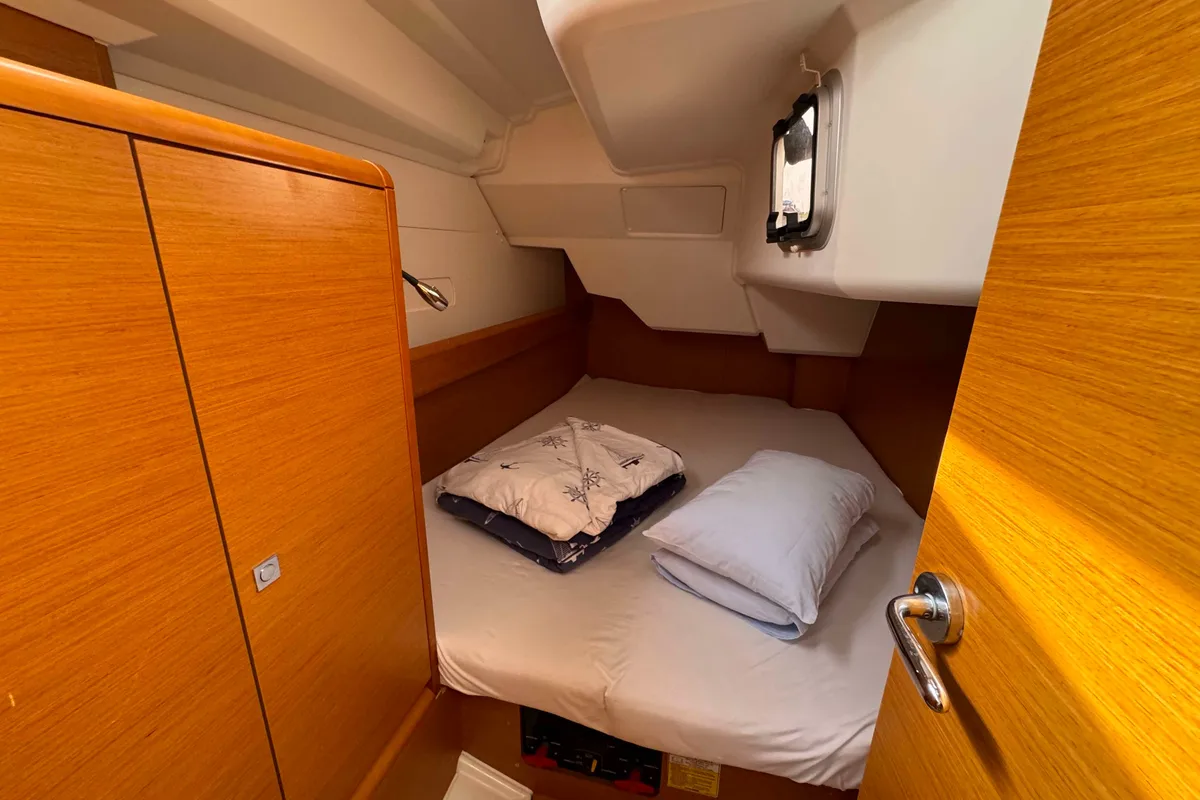 Cabin on ACE OF SPADES, a Jeanneau Sun Odyssey 389 sailboat at Općina Sukošan, Croatia
