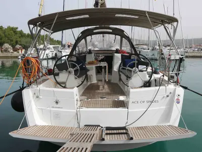 Cockpit of ACE OF SPADES, a Jeanneau Sun Odyssey 389 sailboat at Općina Sukošan, Croatia