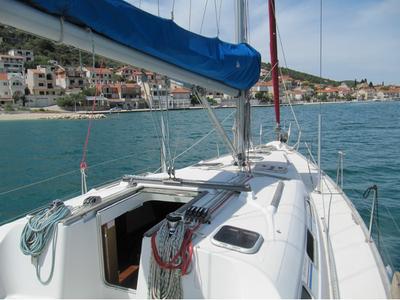 Deck of Mare, a Beneteau Oceanis 393 sailboat at Općina Marina, Croatia
