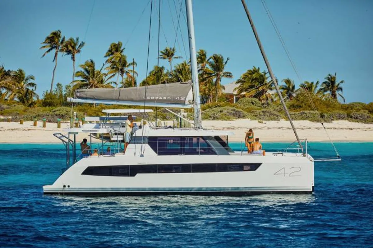 Exterior view of Myg V, a Leopard 42 catamaran at Procida, Italy