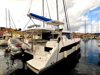 Exterior view of Myg V, a Leopard 42 catamaran at Procida, Italy