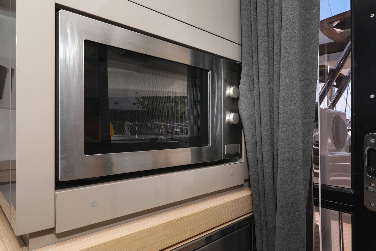 Galley of Tamara V, a Fountaine Pajot Saona 47 Quintet catamaran at Grad Trogir, Croatia