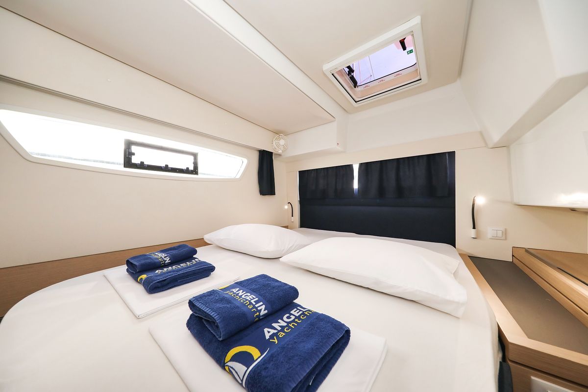 Cabin on Tamara V, a Fountaine Pajot Saona 47 Quintet catamaran at Grad Trogir, Croatia