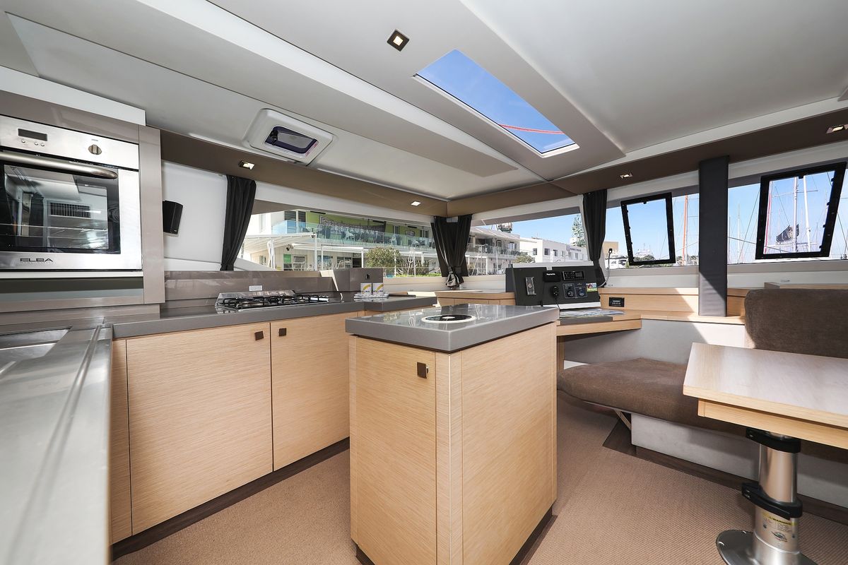Galley of Tamara V, a Fountaine Pajot Saona 47 Quintet catamaran at Grad Trogir, Croatia