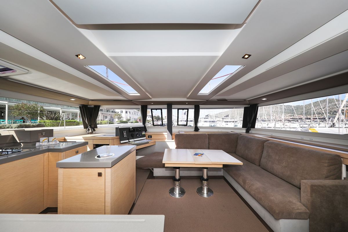Salon of Tamara V, a Fountaine Pajot Saona 47 Quintet catamaran at Grad Trogir, Croatia
