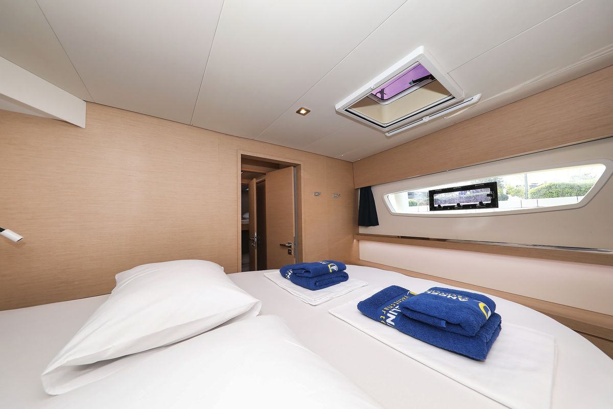 Cabin on Tamara V, a Fountaine Pajot Saona 47 Quintet catamaran at Grad Trogir, Croatia