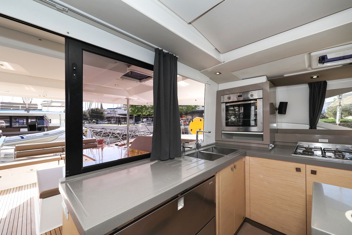 Galley of Tamara V, a Fountaine Pajot Saona 47 Quintet catamaran at Grad Trogir, Croatia