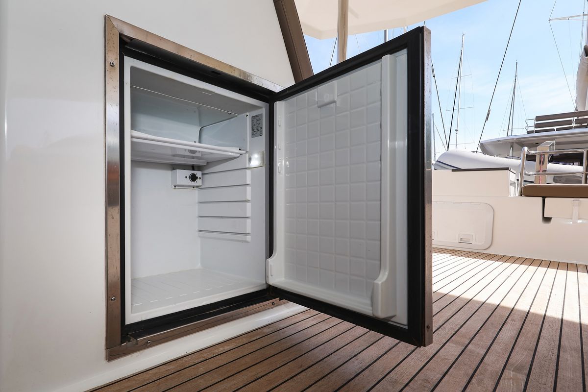 Deck of Tamara V, a Fountaine Pajot Saona 47 Quintet catamaran at Grad Trogir, Croatia