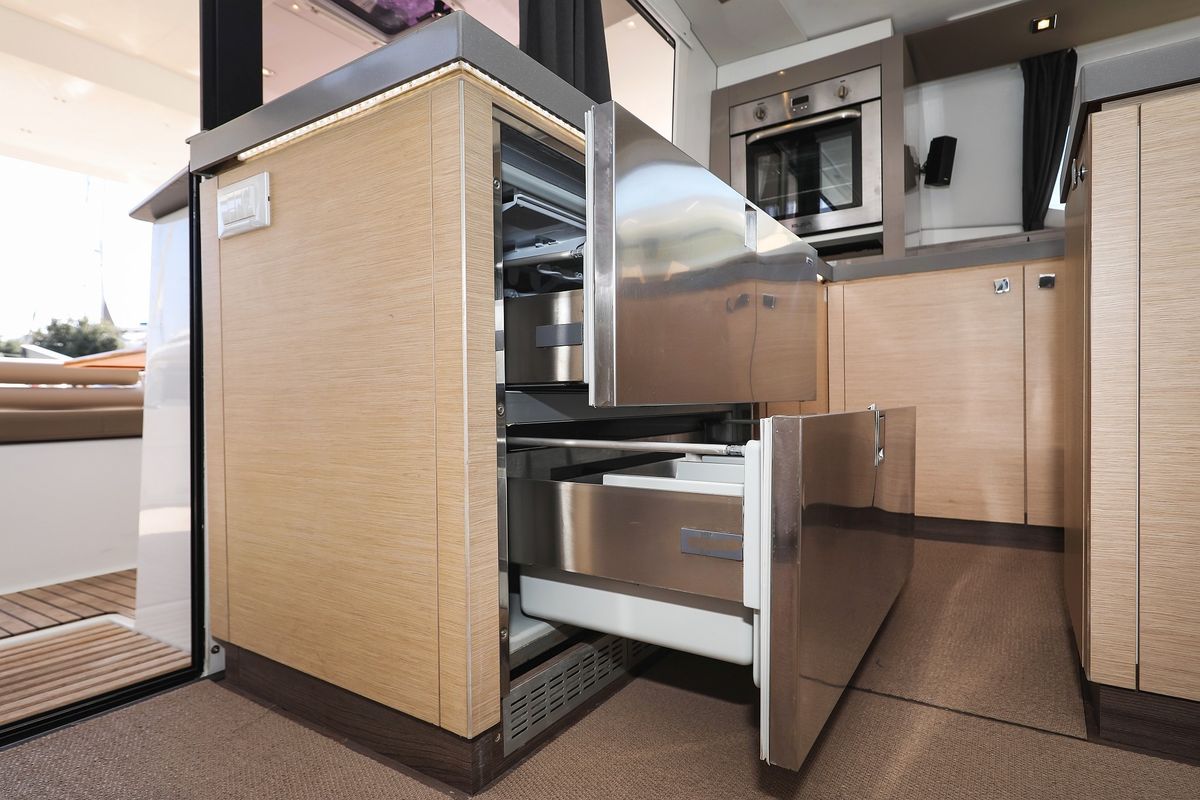 Galley of Tamara V, a Fountaine Pajot Saona 47 Quintet catamaran at Grad Trogir, Croatia