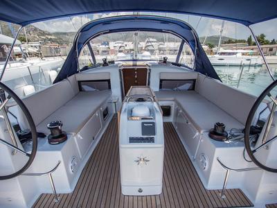 Cockpit of Martina, a Jeanneau Sun Odyssey 440 sailboat at Seget Donji, Croatia