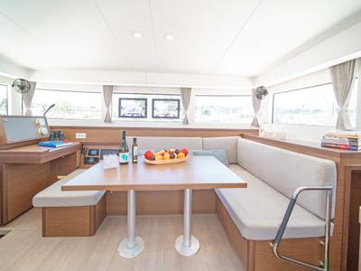 Salon of Thalasea, a Lagoon 40 catamaran at Gouvia, Greece