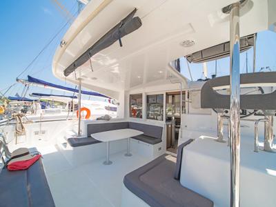 Deck of Thalasea, a Lagoon 40 catamaran at Gouvia, Greece