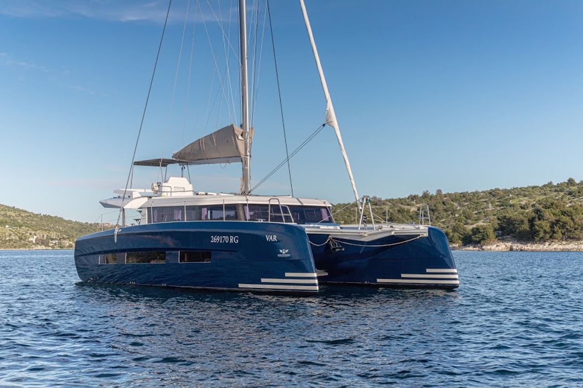 Exterior view of Uno, a Dufour 48 Catamaran catamaran at Primošten, Croatia