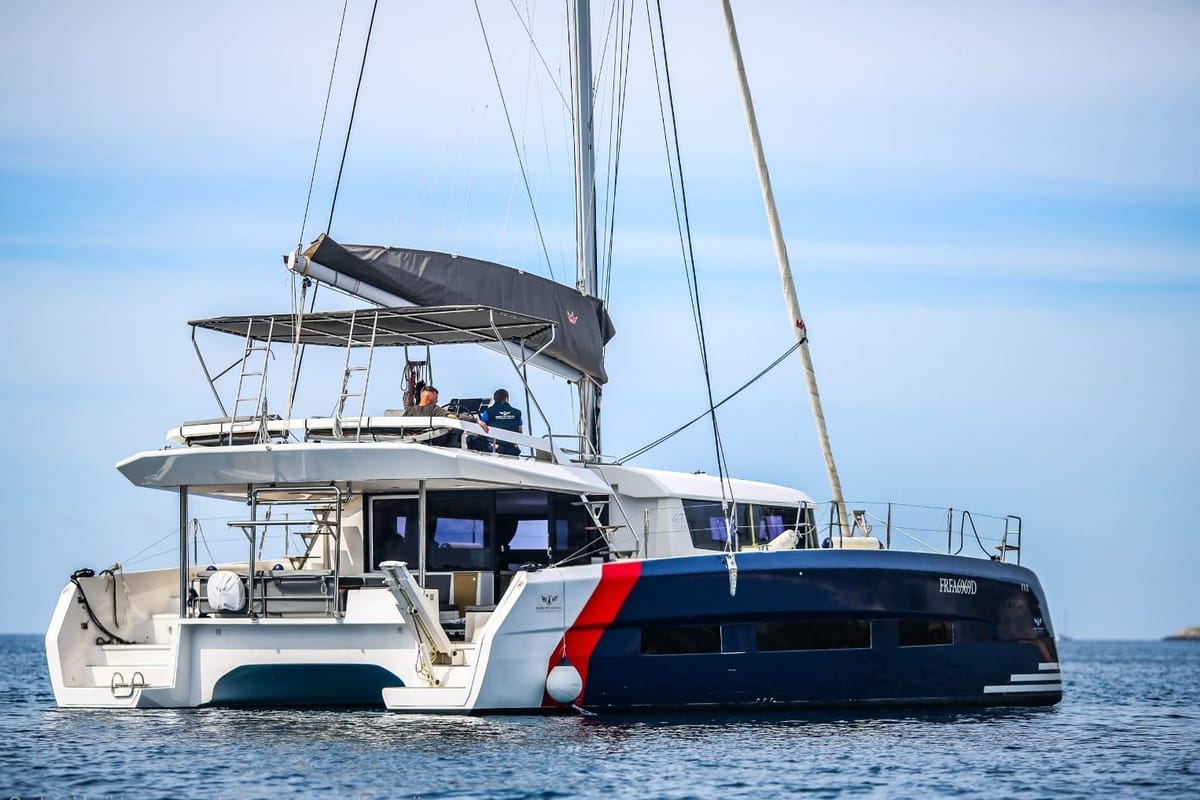 Exterior view of Uno, a Dufour 48 Catamaran catamaran at Primošten, Croatia