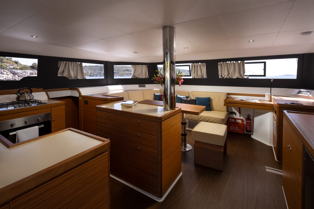 Salon of Uno, a Dufour 48 Catamaran catamaran at Primošten, Croatia