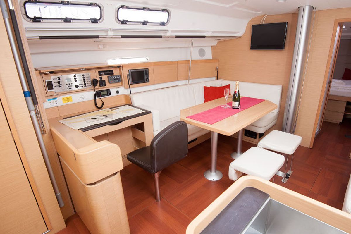 Salon of CHARYBDIS, a Beneteau First 45 sailboat at Grad Kaštela, Croatia