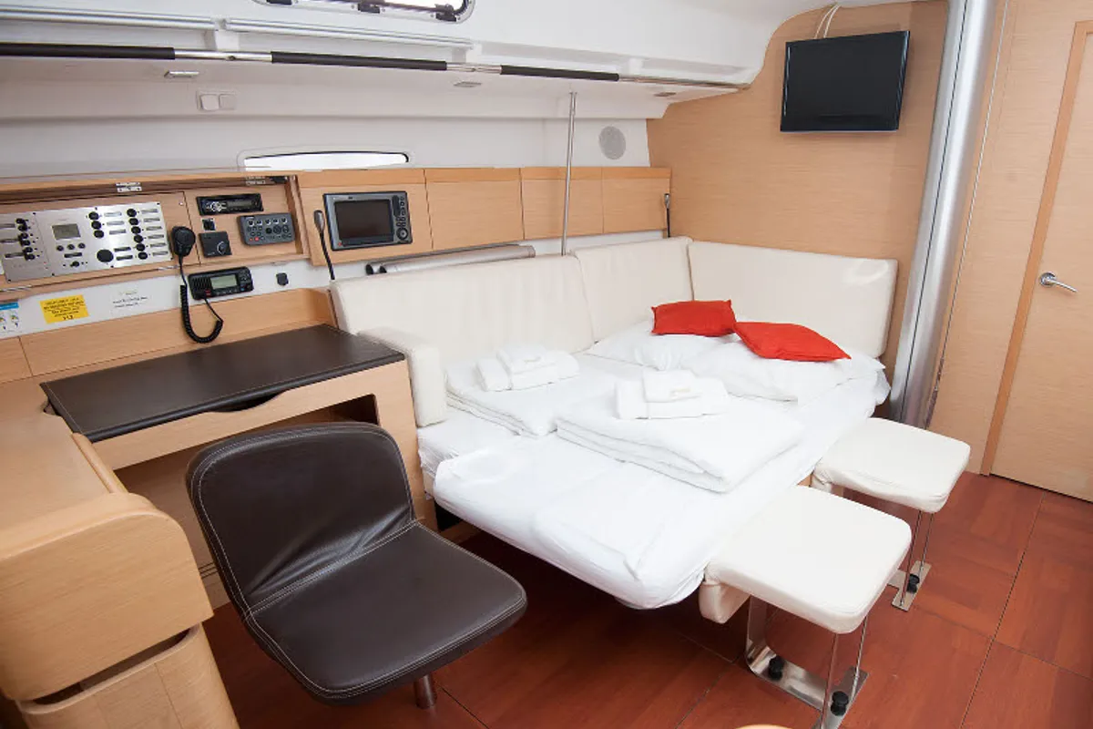Salon of CHARYBDIS, a Beneteau First 45 sailboat at Grad Kaštela, Croatia