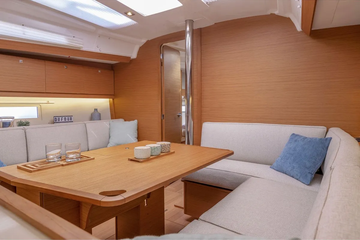 Salon of Theodora, a Dufour 390 sailboat at Preveza, Greece