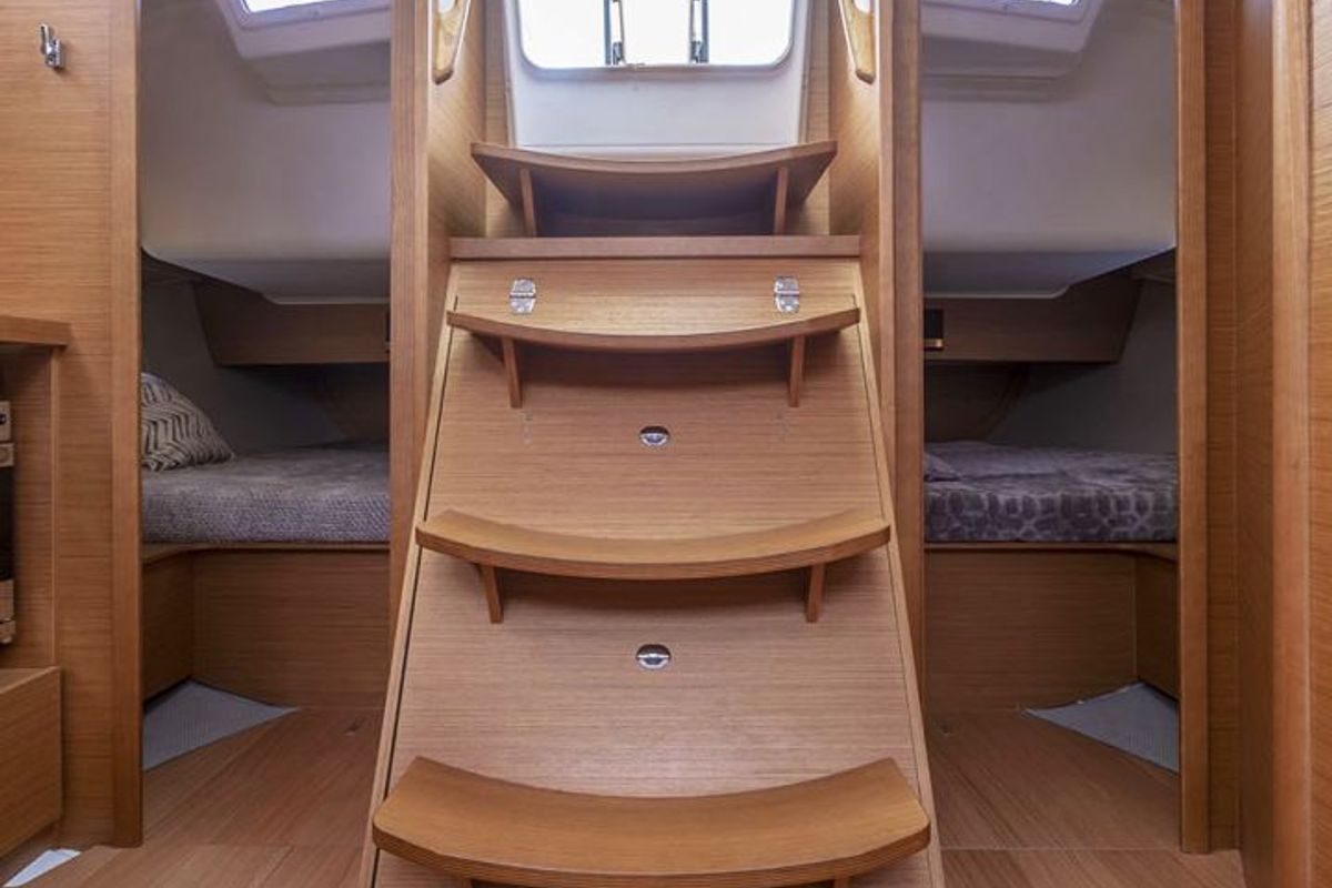 Salon of Theodora, a Dufour 390 sailboat at Preveza, Greece
