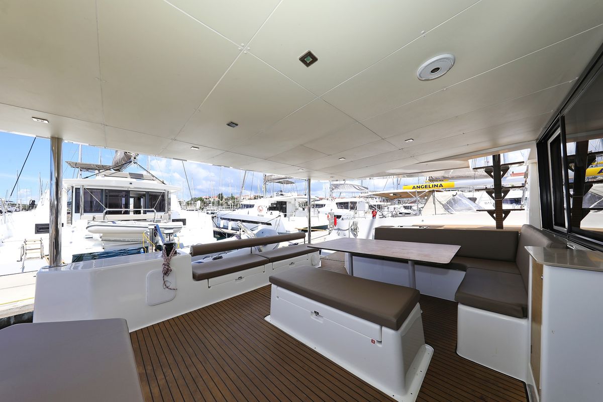 Deck of Be Mine, a Dufour 48 Catamaran catamaran at Općina Rogoznica, Croatia