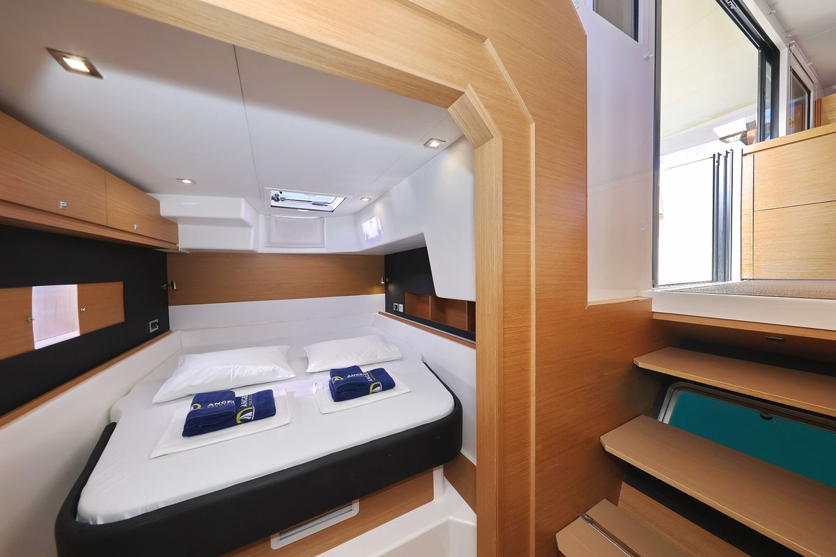 Cabin on Be Mine, a Dufour 48 Catamaran catamaran at Općina Rogoznica, Croatia