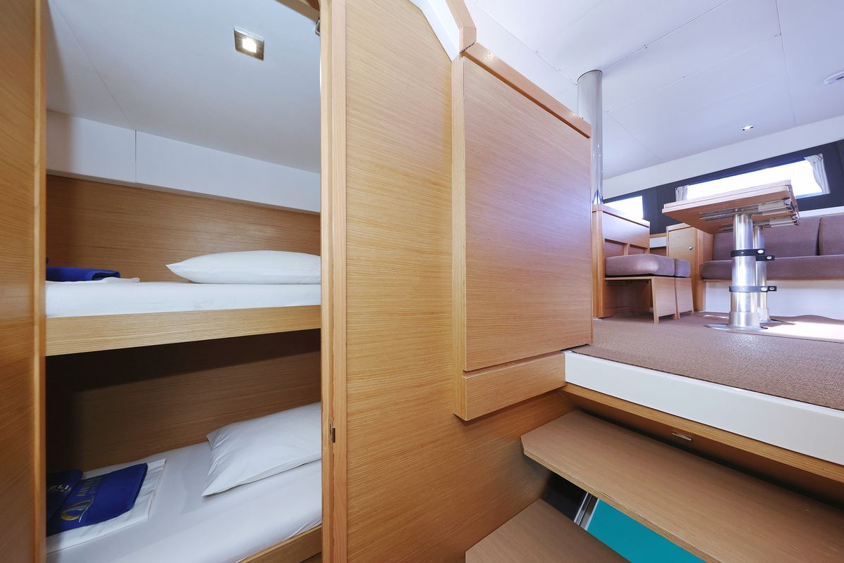 Cabin on Be Mine, a Dufour 48 Catamaran catamaran at Općina Rogoznica, Croatia
