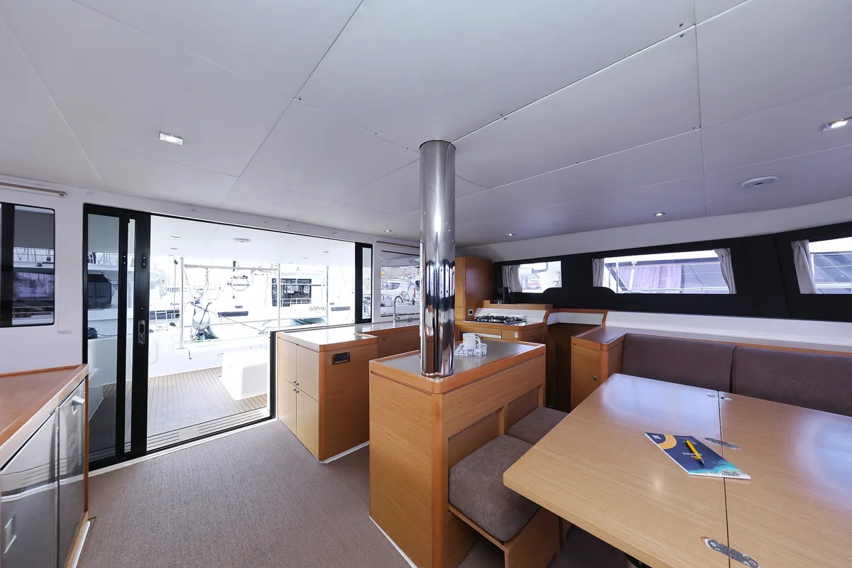 Salon of Be Mine, a Dufour 48 Catamaran catamaran at Općina Rogoznica, Croatia