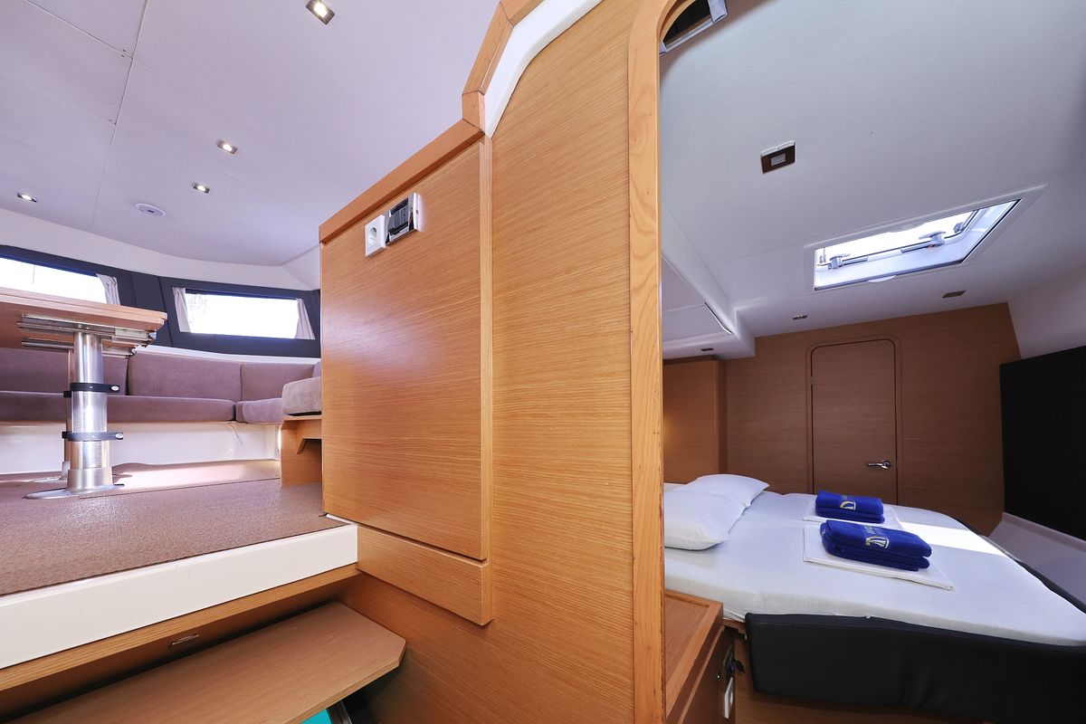 Cabin on Be Mine, a Dufour 48 Catamaran catamaran at Općina Rogoznica, Croatia