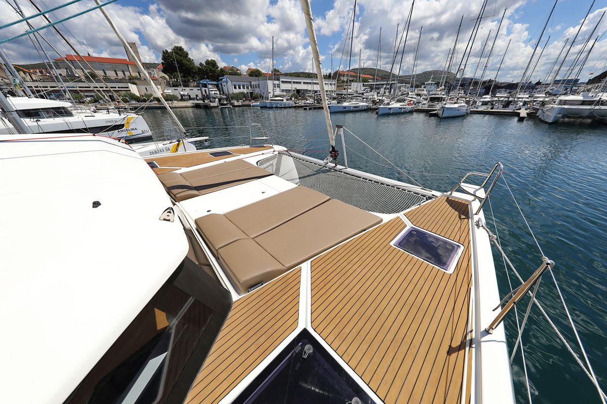 Deck of Be Mine, a Dufour 48 Catamaran catamaran at Općina Rogoznica, Croatia