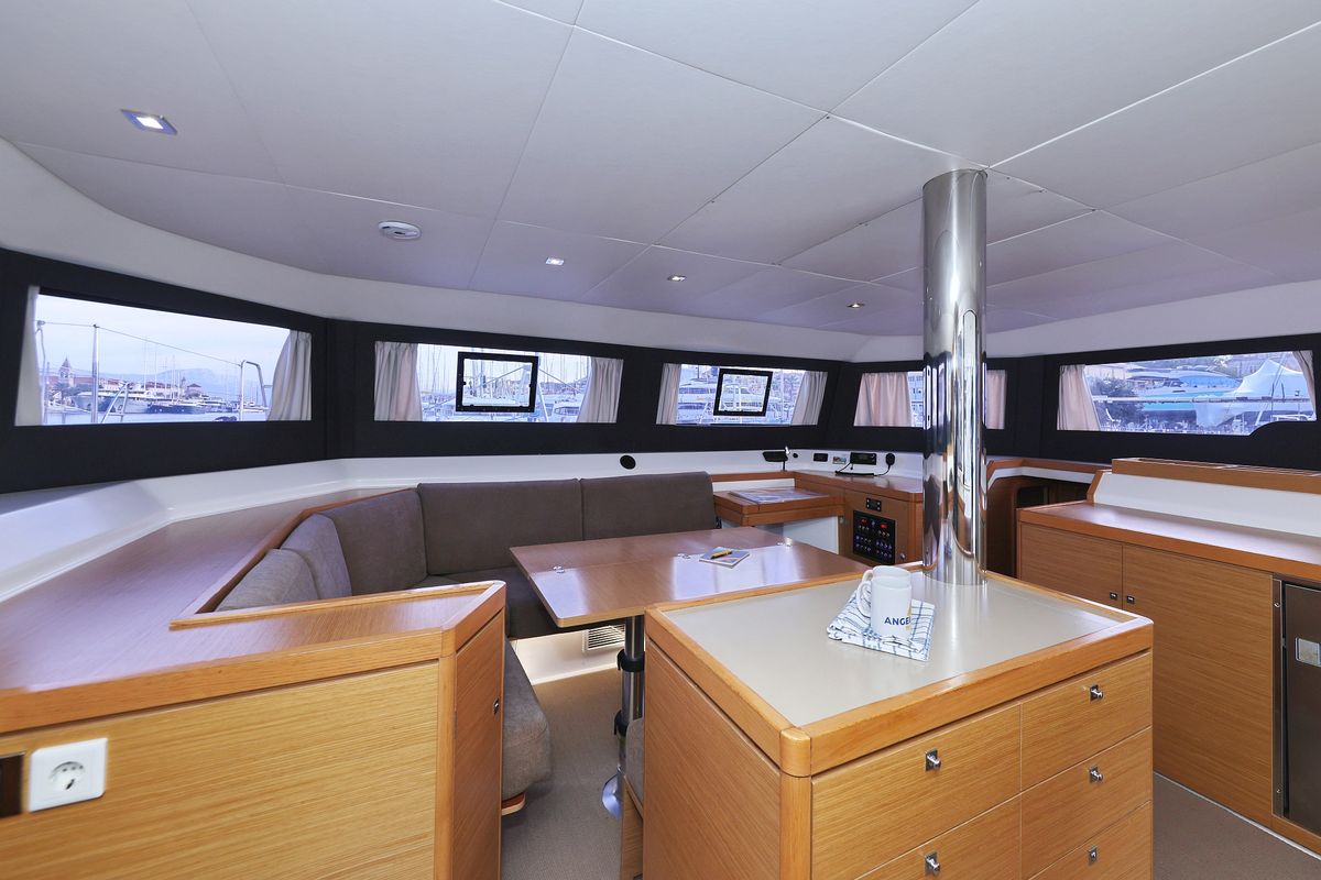 Salon of Be Mine, a Dufour 48 Catamaran catamaran at Općina Rogoznica, Croatia