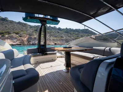Deck of Headquarters, a Riva 63 Virtus yacht at Palma de Mallorca, Spain