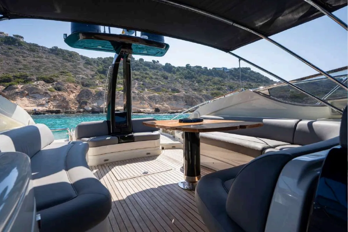 Deck of Headquarters, a Riva 63 Virtus yacht at Palma de Mallorca, Spain