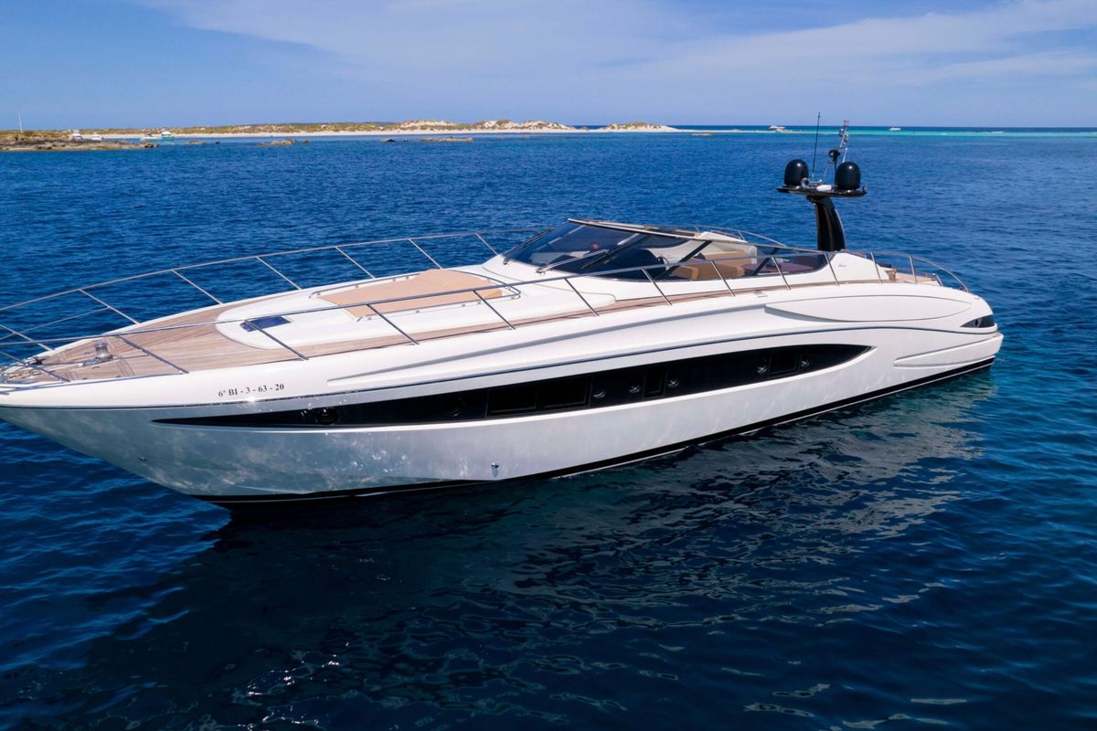 Exterior view of Headquarters, a Riva 63 Virtus yacht at Palma de Mallorca, Spain