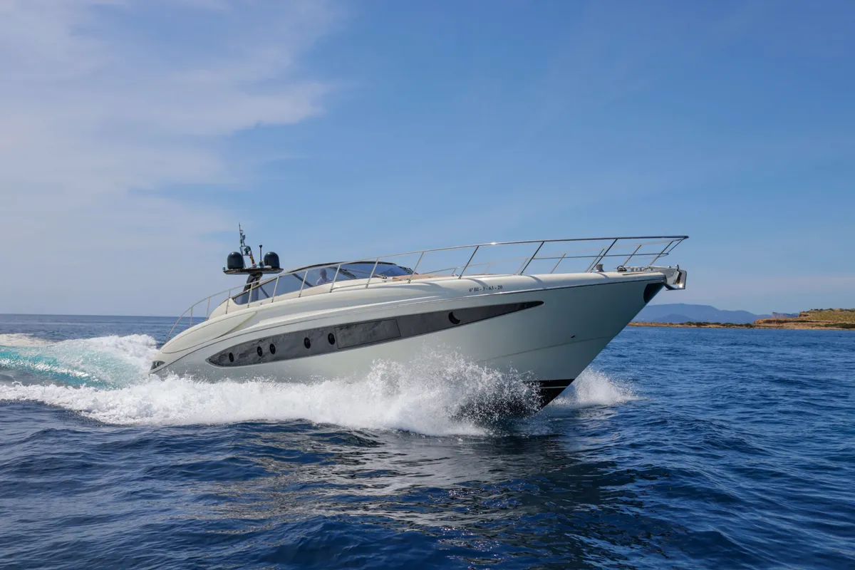 Exterior view of Headquarters, a Riva 63 Virtus yacht at Palma de Mallorca, Spain
