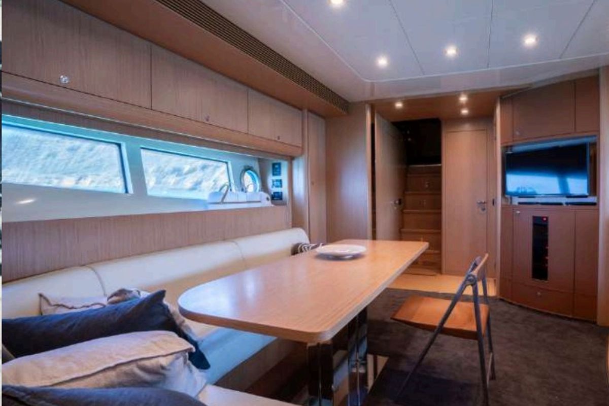 Salon of Headquarters, a Riva 63 Virtus yacht at Palma de Mallorca, Spain