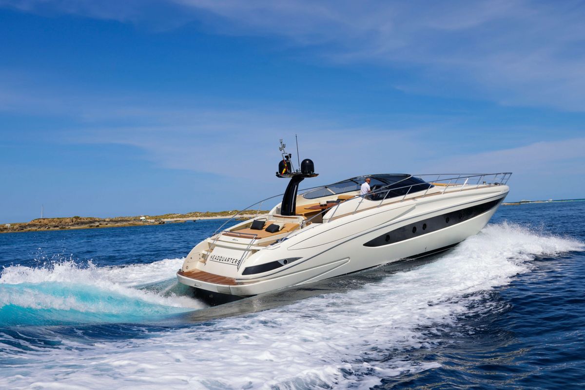 Exterior view of Headquarters, a Riva 63 Virtus yacht at Palma de Mallorca, Spain