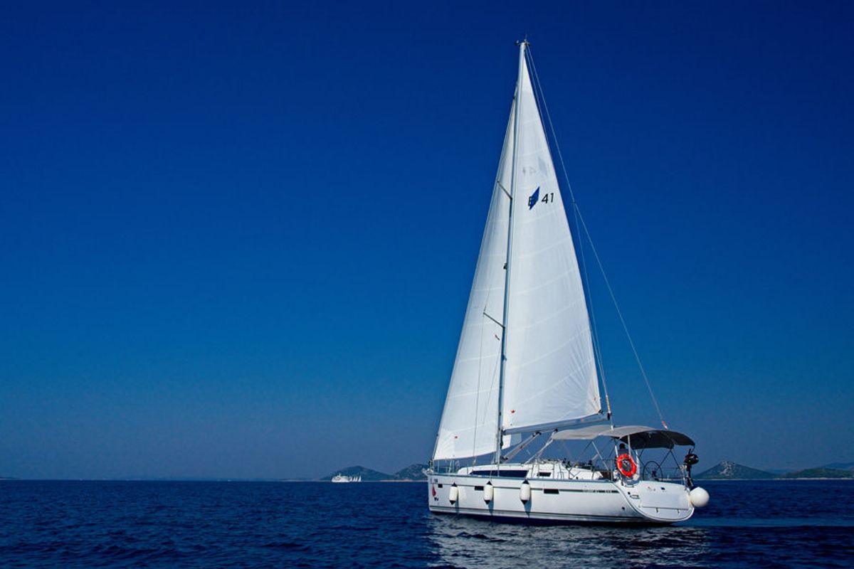 Exterior view of MH 57, a Bavaria Cruiser 41 sailboat at Murter, Croatia