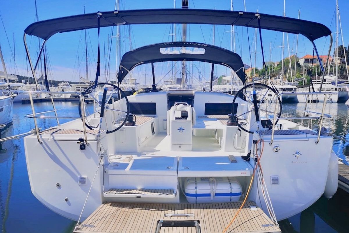 Exterior view of PERSIK, a Jeanneau Sun Odyssey 490 sailboat at Grad Šibenik, Croatia