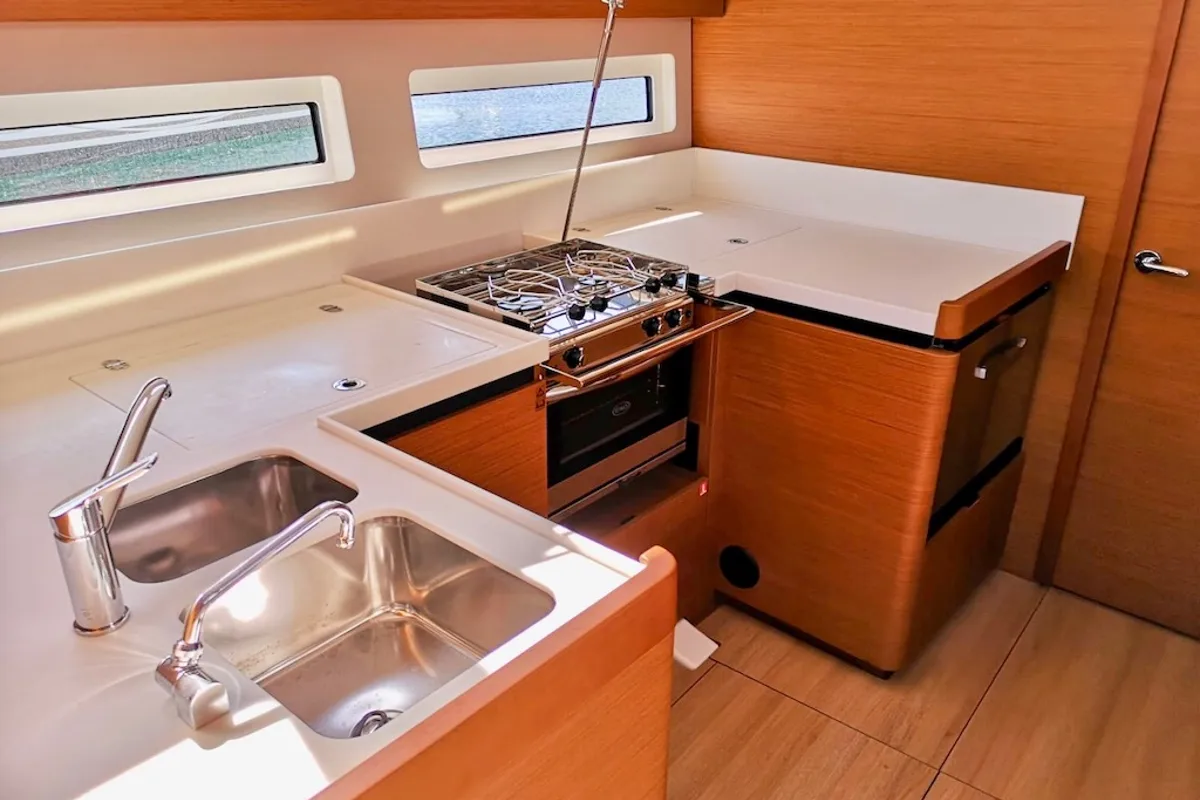 Galley of PERSIK, a Jeanneau Sun Odyssey 490 sailboat at Grad Šibenik, Croatia