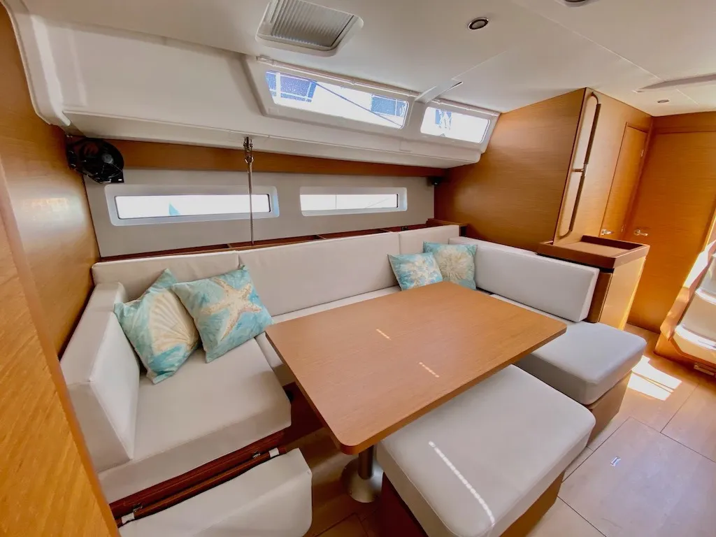 Salon of PERSIK, a Jeanneau Sun Odyssey 490 sailboat at Grad Šibenik, Croatia