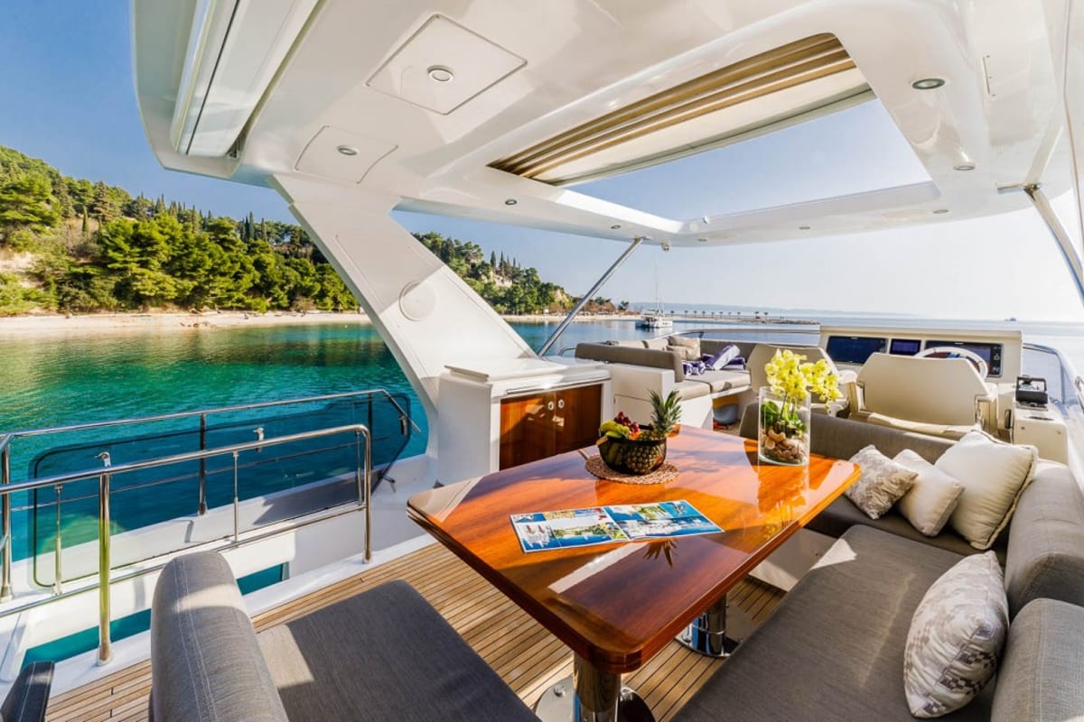 Deck of My Karat II, a Azimut 66 yacht at Grad Kaštela, Croatia