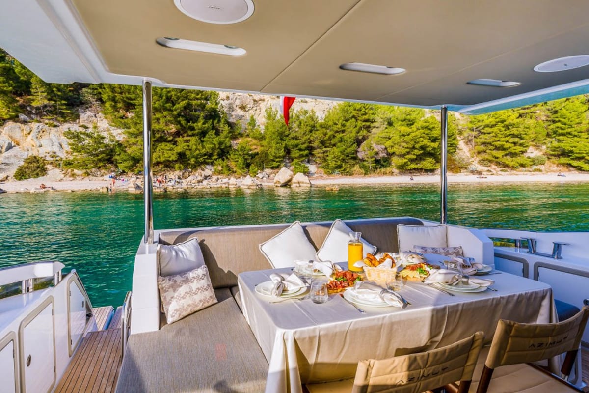 Deck of My Karat II, a Azimut 66 yacht at Grad Kaštela, Croatia