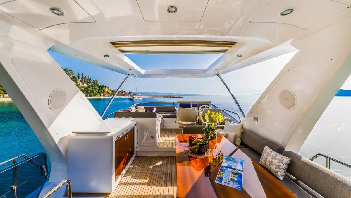 Deck of My Karat II, a Azimut 66 yacht at Grad Kaštela, Croatia