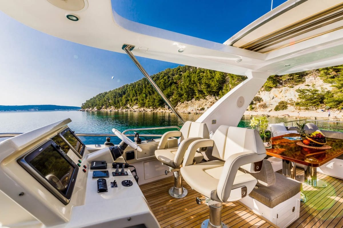 Cockpit of My Karat II, a Azimut 66 yacht at Grad Kaštela, Croatia