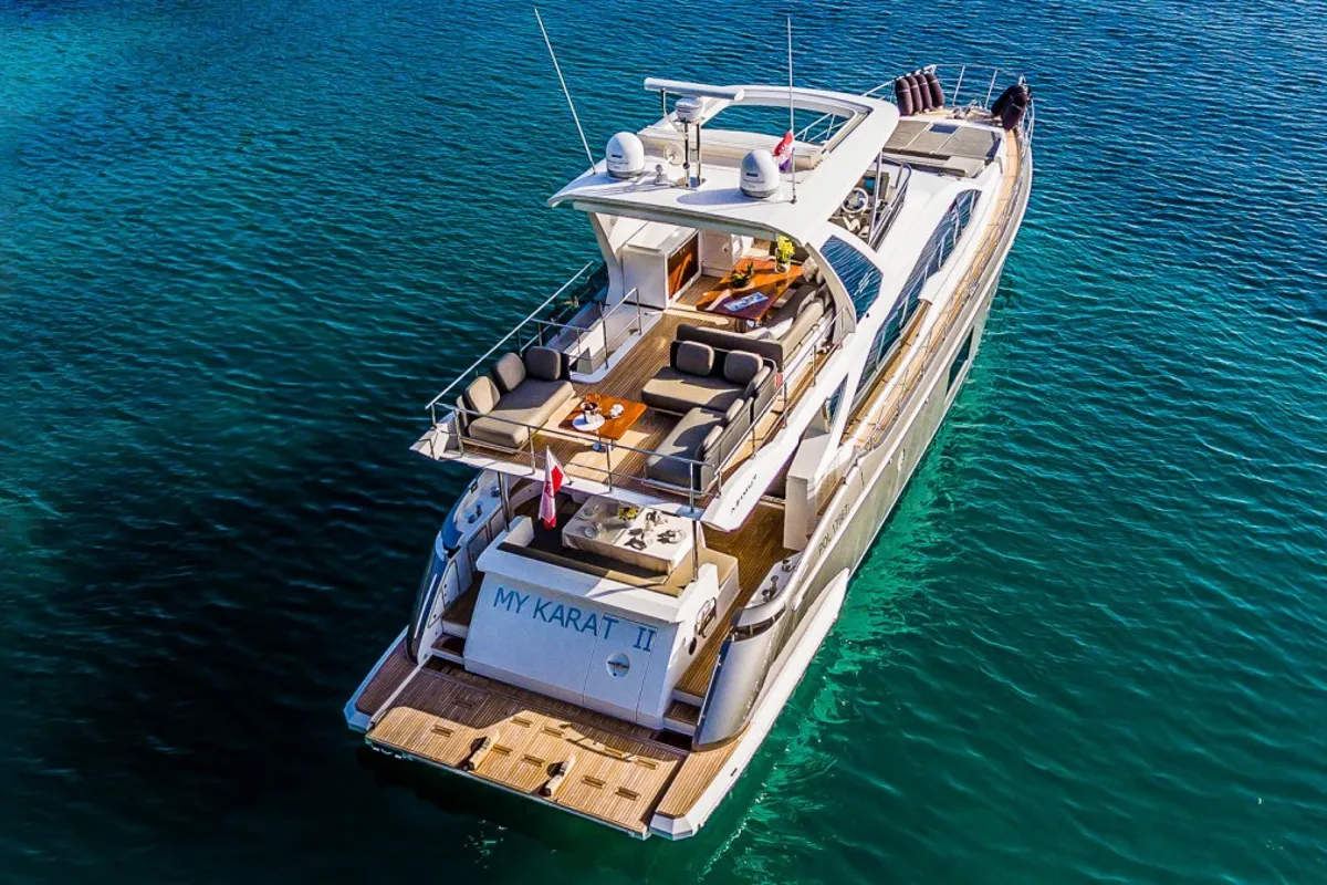 Exterior view of My Karat II, a Azimut 66 yacht at Grad Kaštela, Croatia
