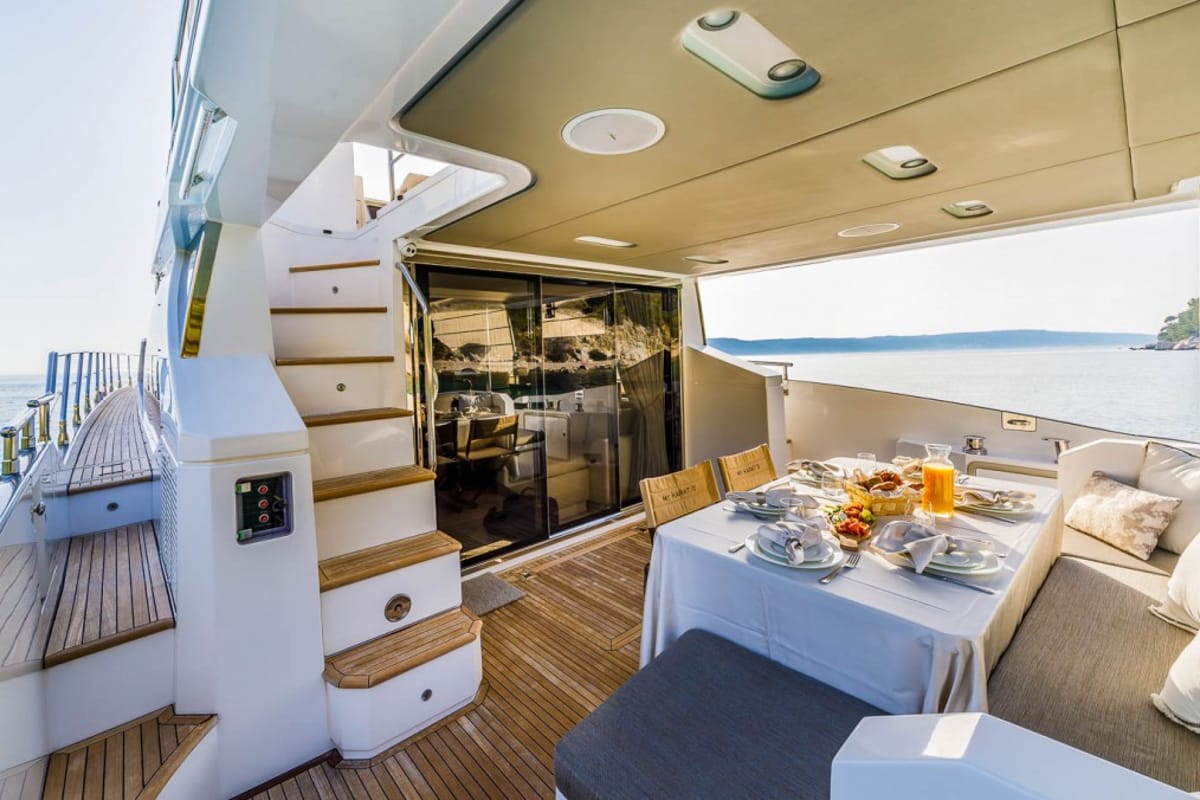 Deck of My Karat II, a Azimut 66 yacht at Grad Kaštela, Croatia