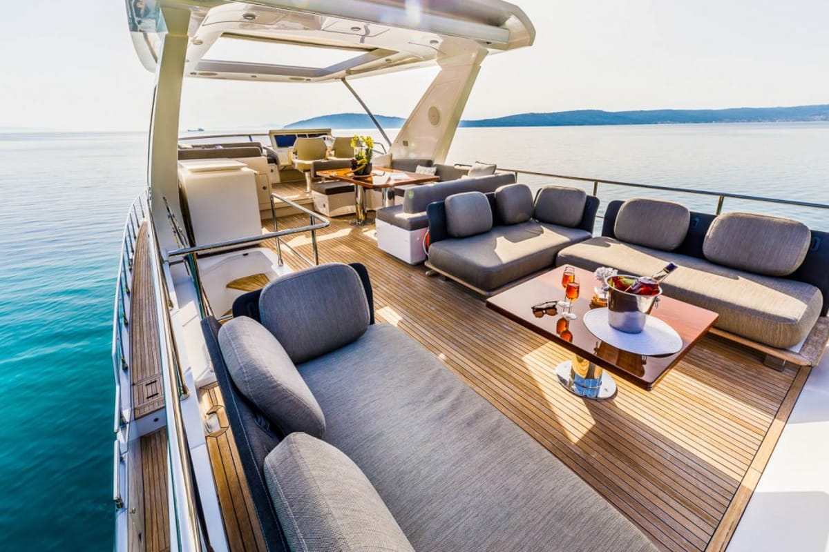 Deck of My Karat II, a Azimut 66 yacht at Grad Kaštela, Croatia