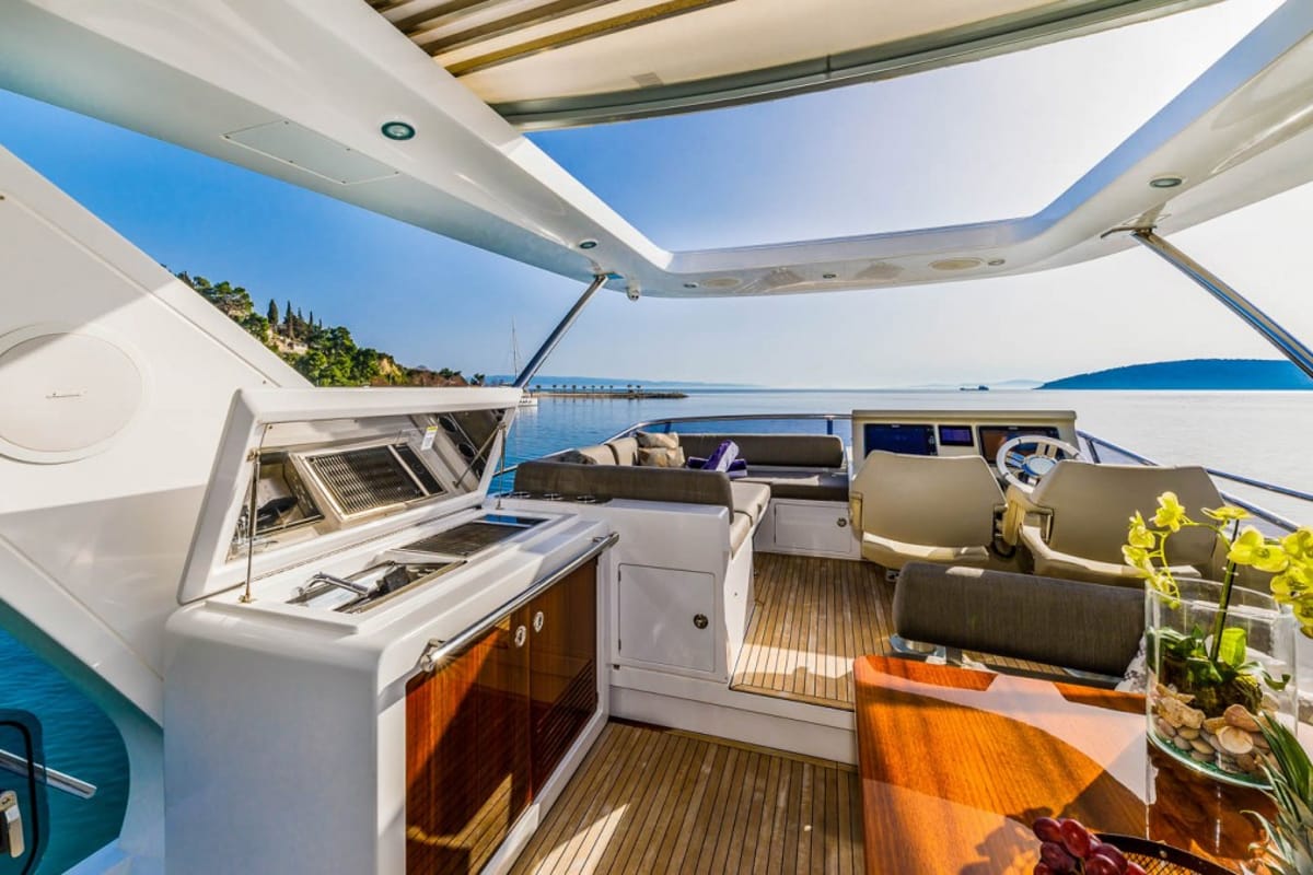 Deck of My Karat II, a Azimut 66 yacht at Grad Kaštela, Croatia